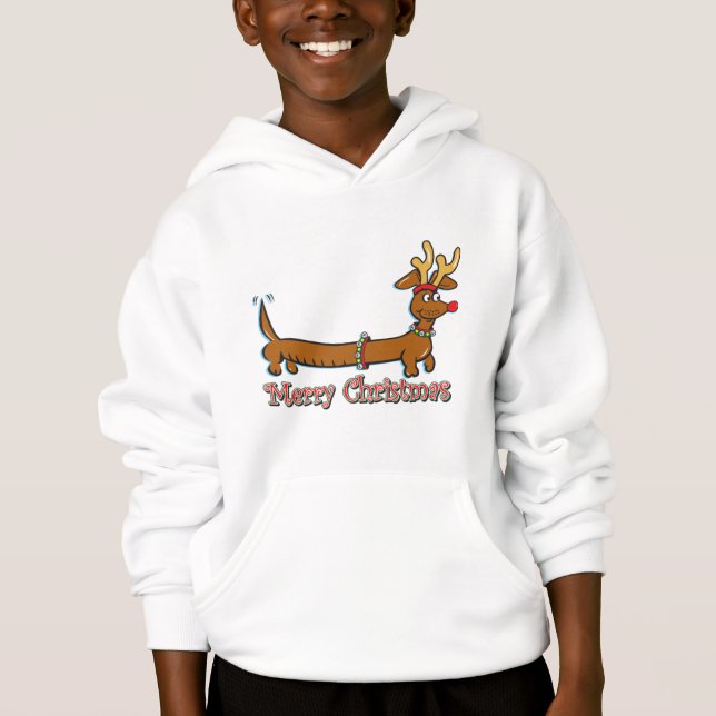 Reindeer Dachshund God jul T Shirt (Framsida)