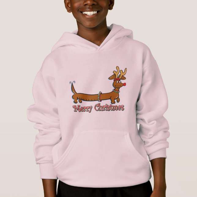 Reindeer Dachshund God jul T Shirt (Framsida)