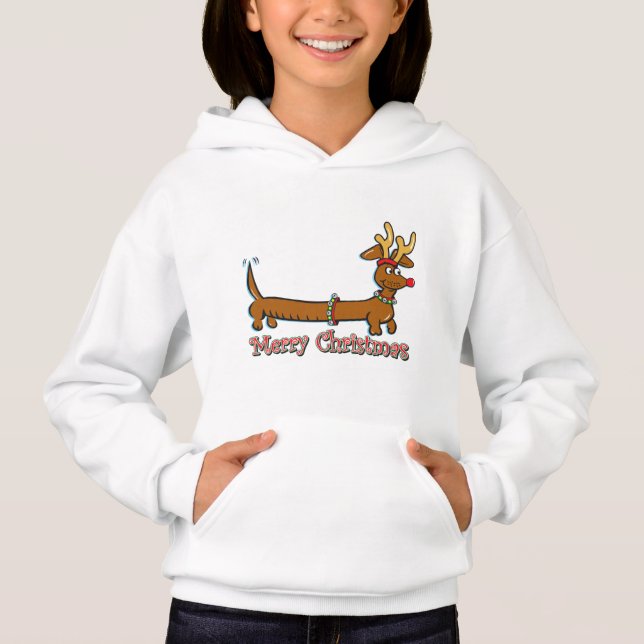 Reindeer Dachshund God jul T Shirt (Framsida)