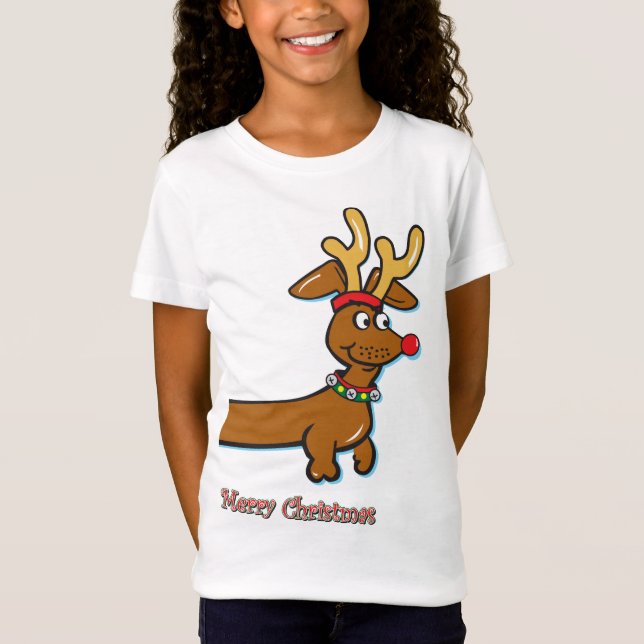 Reindeer Dachshund God jul T Shirt (Framsida)