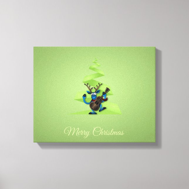 Reindeer Dancing Guitar God jul Träd Canvastryck (Framsida)