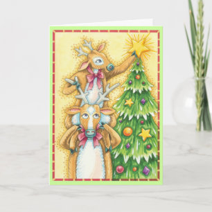 Reindeer Decorate Julgran Retro Card Helgkort