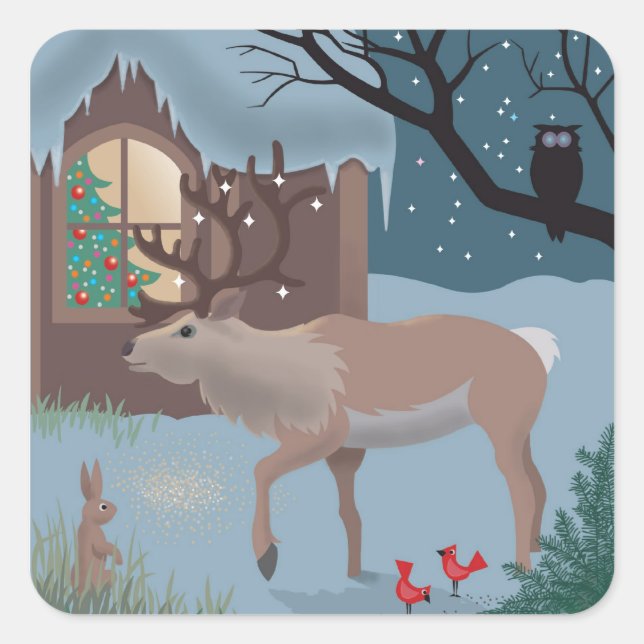 Reindeer-dekalen Fyrkantigt Klistermärke (Framsida)