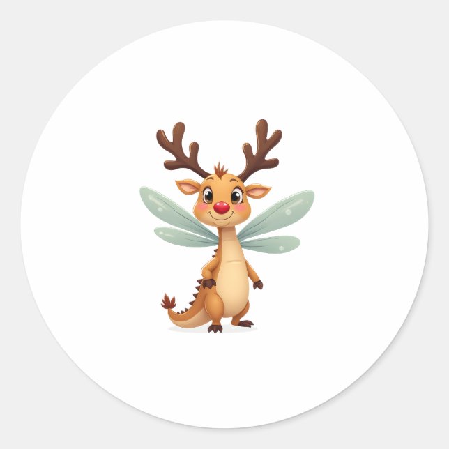Reindeer Dragonfly Runt Klistermärke (Framsida)