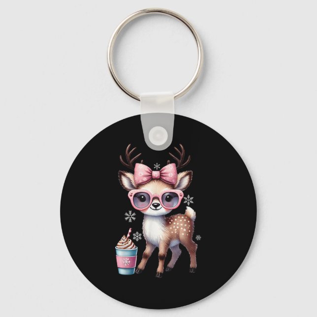 Reindeer Drinking Hett Chocolate Bougie Women Girl Nyckelring (Framsida)