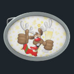 Reindeer Drunk Funny Jultecken<br><div class="desc">Knappt julrenar Tecknade figurer,  Tittar verkligen Drunk och groggy,  efter Party,  med fortfarande ett glas med champagne på tass och med tummen uppe. Original Vector Graphic Art Copyright BluedarkArt TheChameleonArt.</div>