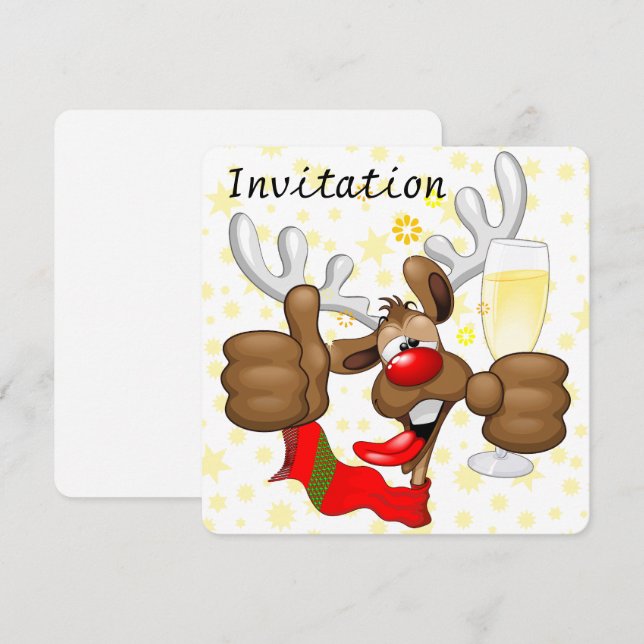 Reindeer Drunk Funny Jultecken Inbjudningar (Fram/baksida)