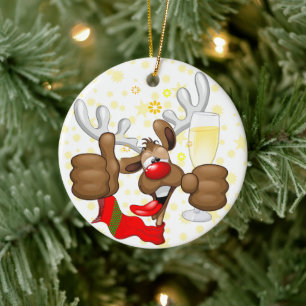 Reindeer Drunk Funny Jultecken Julgransprydnad Keramik