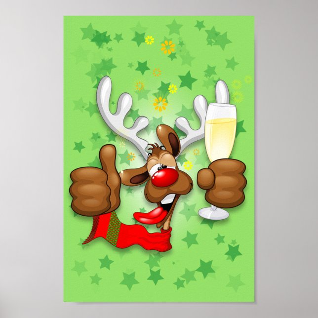 Reindeer Drunk Funny Jultecken Poster (Framsidan)