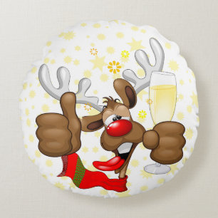 Reindeer Drunk Funny Jultecken Rund Kudde