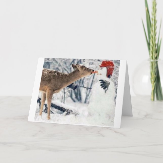 Reindeer Eating Snögubbe Helgkort (Framsida)