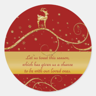 Reindeer elegant guld jul hälsning runt klistermärke