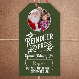 Reindeer Express från Santa Photo Juldag Grönt Presentetikett
