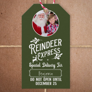 Reindeer Express från Santa Photo Juldag Grönt Presentetikett