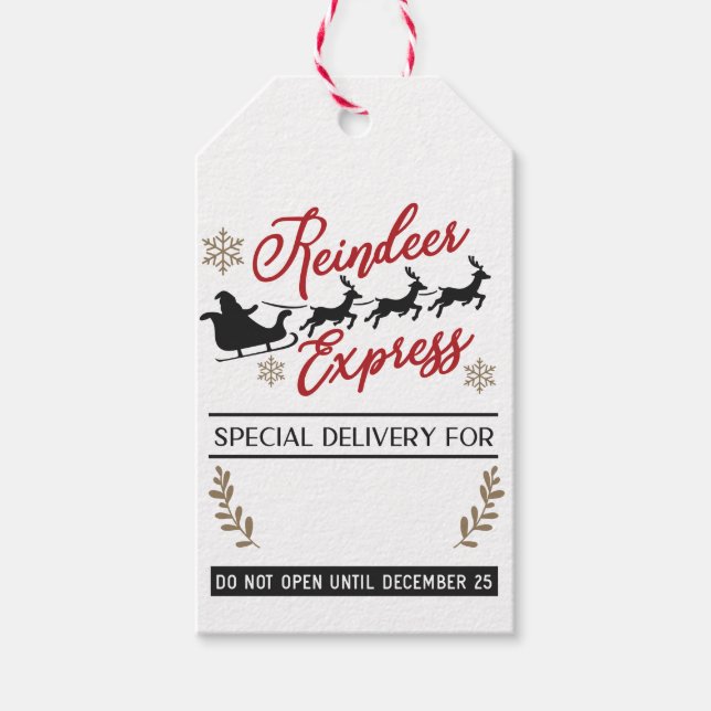 Reindeer Express Mail Delivery-jultomte Presentetikett (Framsidan)