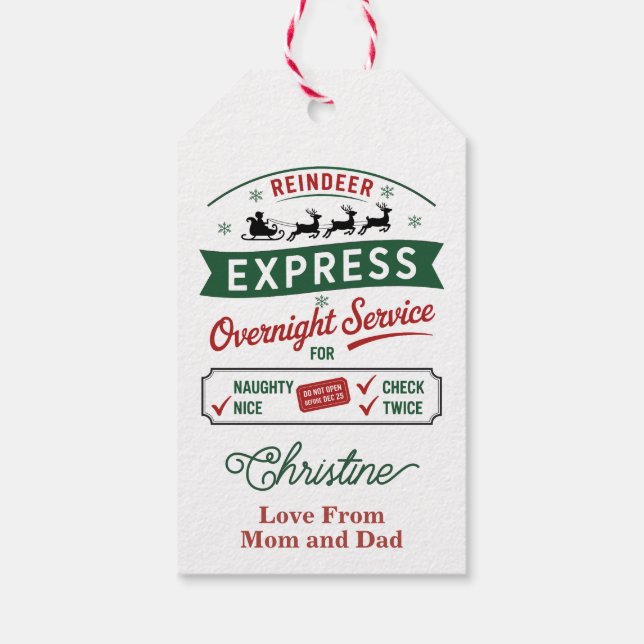 Reindeer Express Overnight Delivery Presentetikett (Baksidan)