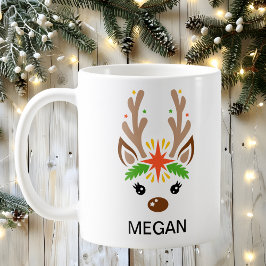Reindeer Face Custom Name Holiday Kaffemugg