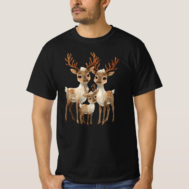 Reindeer Family – Cute Christmas Winter Animal Des T Shirt (Framsida)