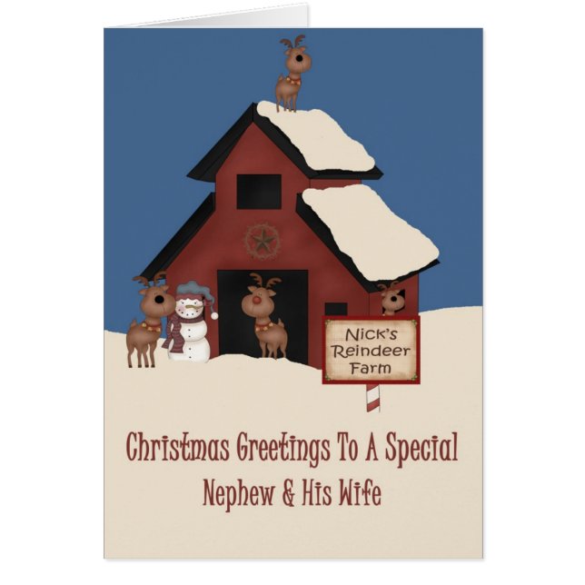 Reindeer Farm Nephew och fruktig jul Hälsningskort (Framsidan)