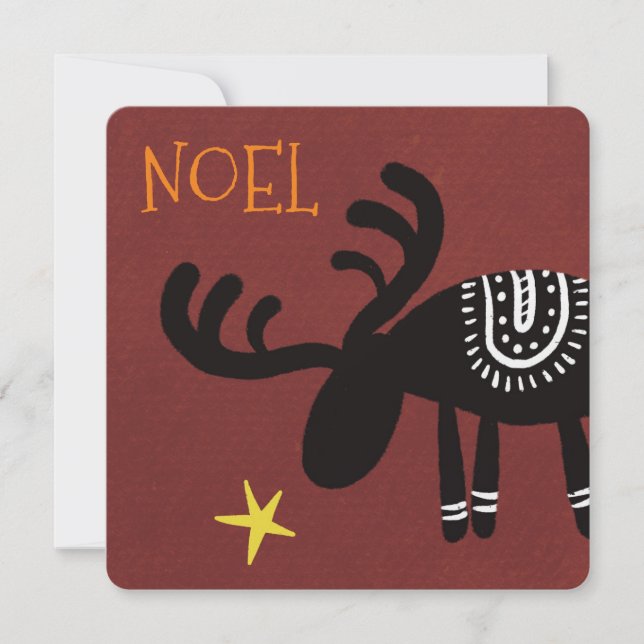 Reindeer found the star: Christmas card, flat Kort (Framsida)