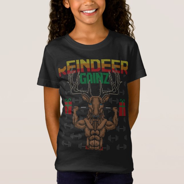 Reindeer Gainz Brodolf Ugly jul Sweater Gym T Shirt (Framsida)
