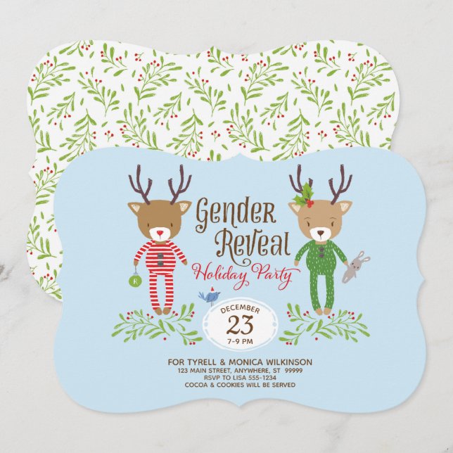 Reindeer Gender Reveal Party-inbjudan Inbjudningar (Fram/baksida)