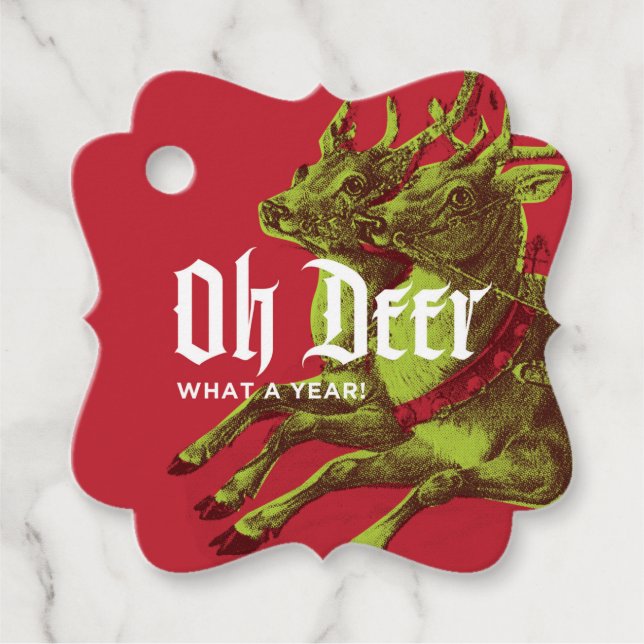 Reindeer Gift Märkre Grönt/Red Finare Gåvor Etiketter (Framsida)