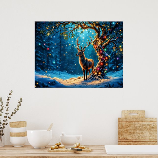 Reindeer God jul helgdag ljus Poster (Kök)
