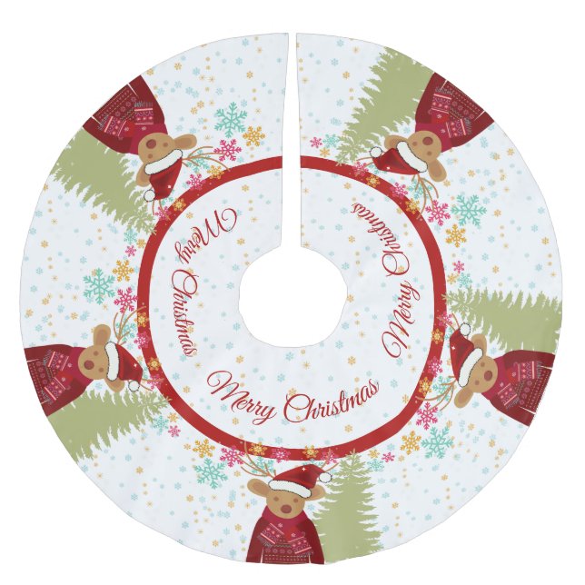 Reindeer Gräs Träd Snowflake Cute Jul Julgransmatta Borstad Polyester (Framsidan)