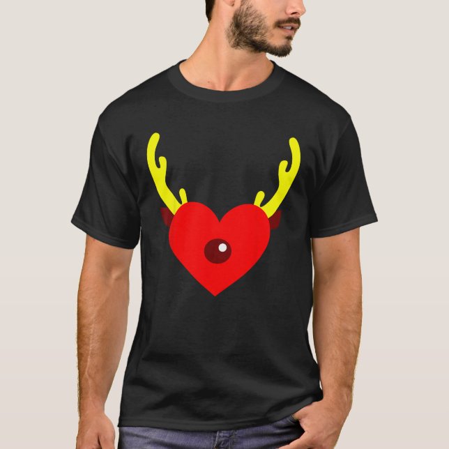 Reindeer Heart Antlers Heart Funny Christmas Party T Shirt (Framsida)