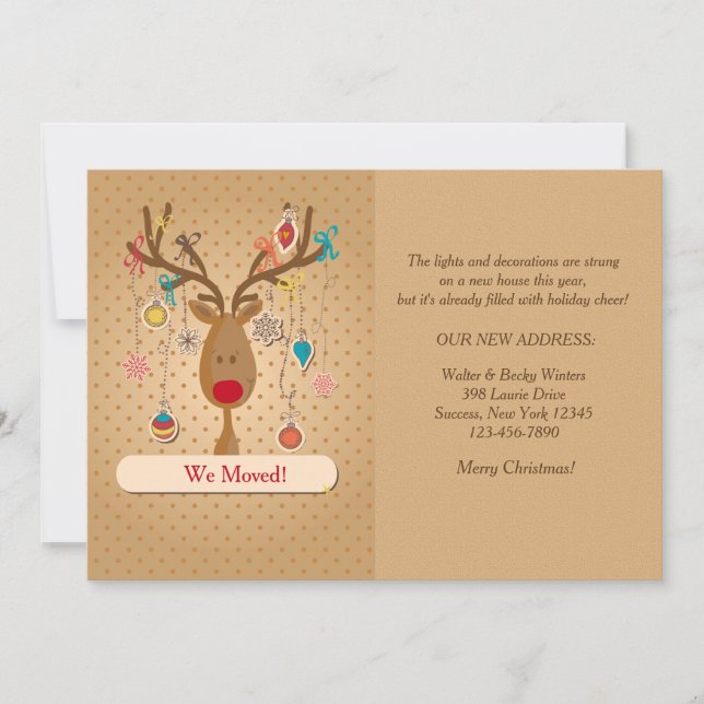Reindeer Helgdag Flytta Announcement Julkort (Framsida)