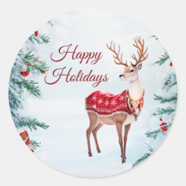 Reindeer Helgdag Sticker Runt Klistermärke