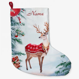 Reindeer Helgdag Stocking Stor Julstrumpa