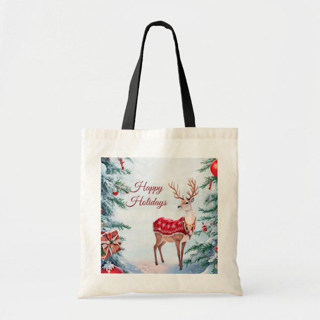 Reindeer Helgdag Tote Bag Tygkasse (Framsidan)