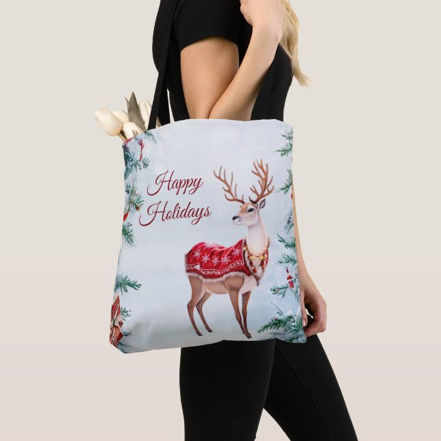 Reindeer Helgdag Tote Bag Tygkasse (Närbild)