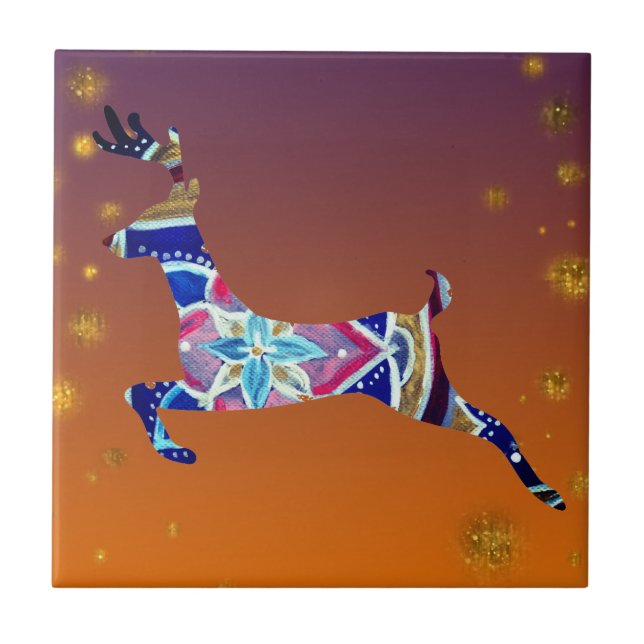 Reindeer Hjort Mandala Ceramic Photo Tile Kakelplatta (Framsidan)