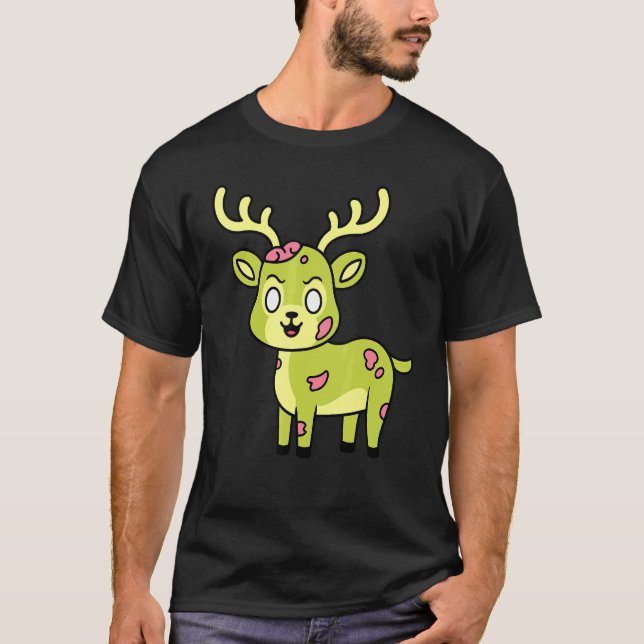 Reindeer Hjort Zombie Halloween Cute Animal Graph T Shirt (Framsida)