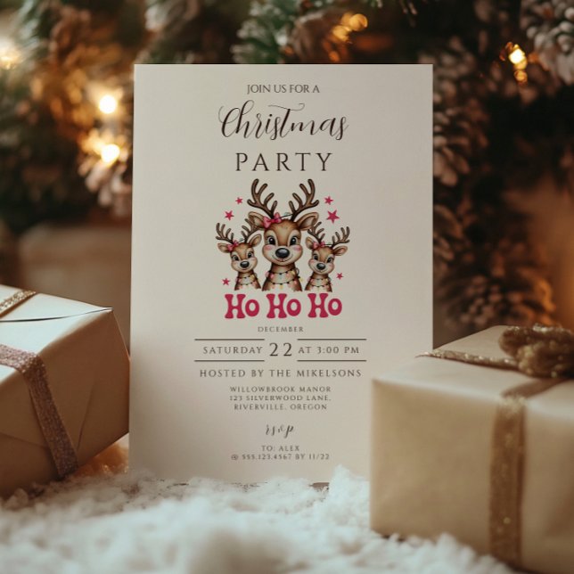 Reindeer Ho Ho Ho Christmas Inbjudningar (Skapare uppladdad)