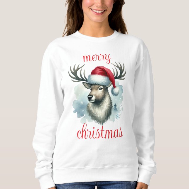 Reindeer hoodie christmas t shirt (Framsida)