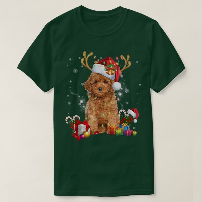 Reindeer Hund jul Light Santa Hat Julafton T Shirt (Design framsida)