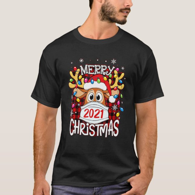 Reindeer i maskmatchande familj Pajama Merry Chri T Shirt (Framsida)