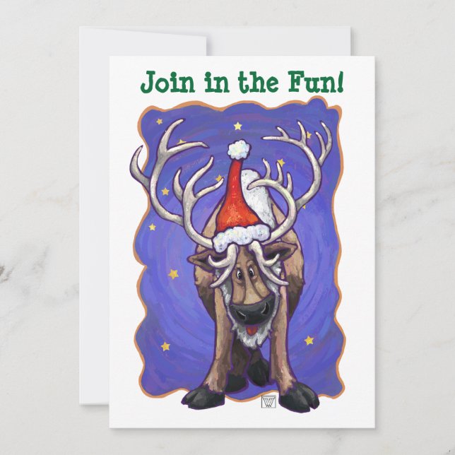 Reindeer i Santa Hat Julfest Inbjudan (Framsida)