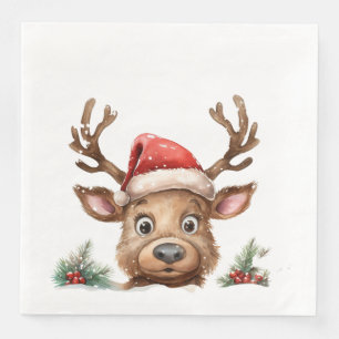 Reindeer i Santa Hat Peeking på dig Pappersservett