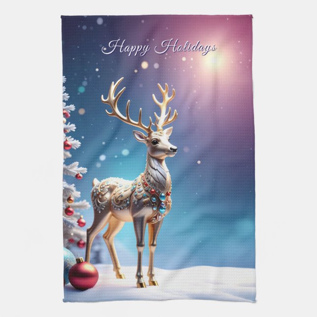 Reindeer Jewels jul Helgdag Kitchen Towel Kökshandduk (Vertikal)