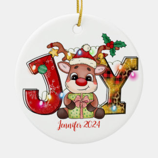 Reindeer JOY jul Ceramic Ornament