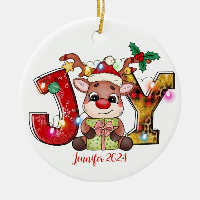 Reindeer JOY jul Ceramic Ornament (Framsidan)