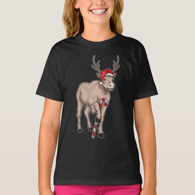 Reindeer jul Candy cane T Shirt (Framsida)