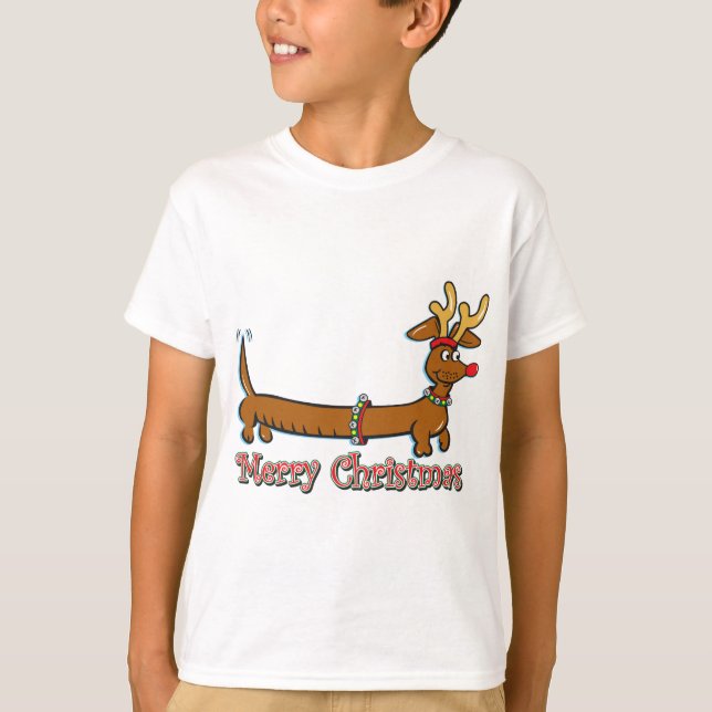 Reindeer jul Doxie T Shirt (Framsida)