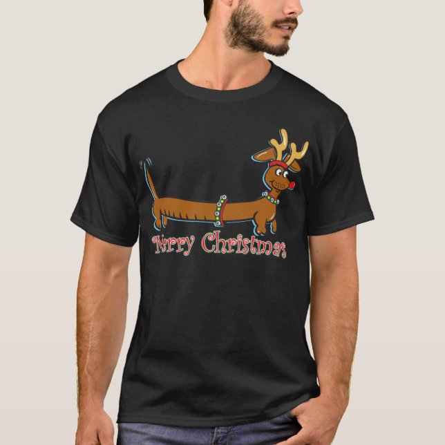 Reindeer jul Doxie Tee Shirt (Framsida)