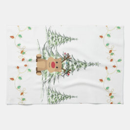 Reindeer jul Helgdag Ljus Winter Träd Kökshandduk